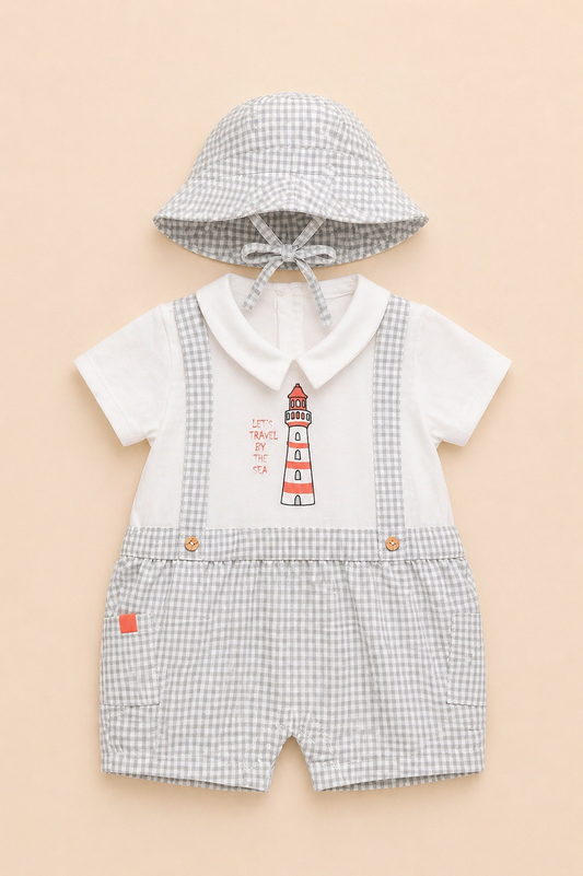 Ensemble bébé garçon marin gris – Élégance douce & esprit bord de mer