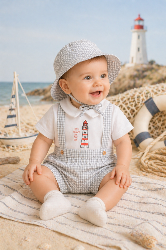 Ensemble bébé garçon marin gris – Élégance douce & esprit bord de mer