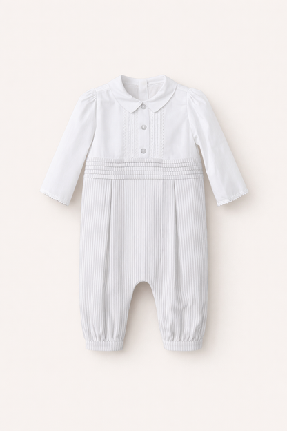 Barboteuse Classique Blanc & Rayures – Bébé Garçon