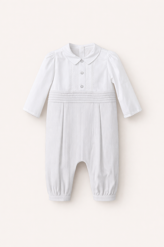 Barboteuse Classique Blanc & Rayures – Bébé Garçon