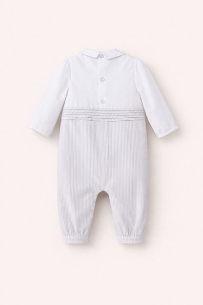 Barboteuse Classique Blanc & Rayures – Bébé Garçon