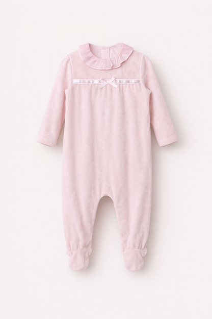 Grenouillère Bébé Fille Rose Doux avec Col Volant