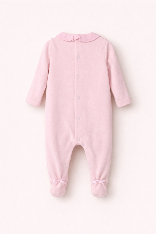 Grenouillère Bébé Fille Rose Doux avec Col Volant