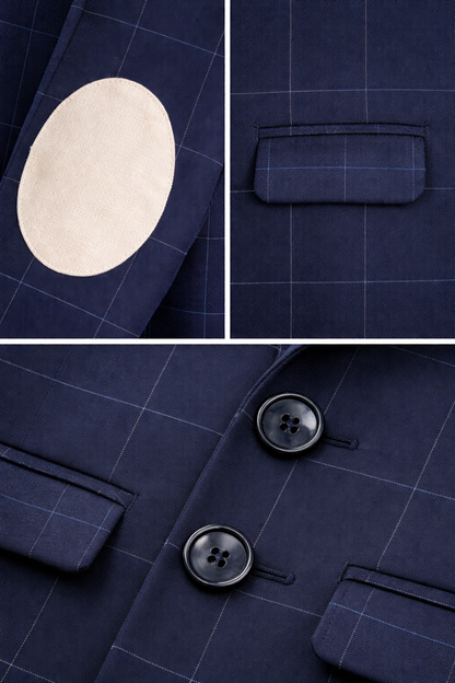 Ensemble Garçon Chic – Veste & Pantalon Bleu Marine à Carreaux