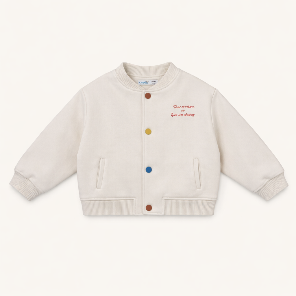 Veste bébé douce à boutons multicolores – Style minimaliste & tendance