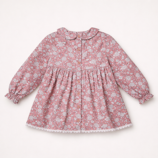 Robe bébé fleurie rose à col volanté – Douceur & charme intemporel