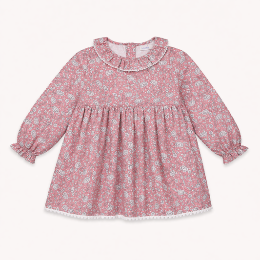 Robe bébé fleurie rose à col volanté – Douceur & charme intemporel