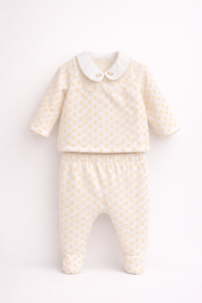 Ensemble bébé 2 pièces écru imprimé poussins – Confort & tendresse
