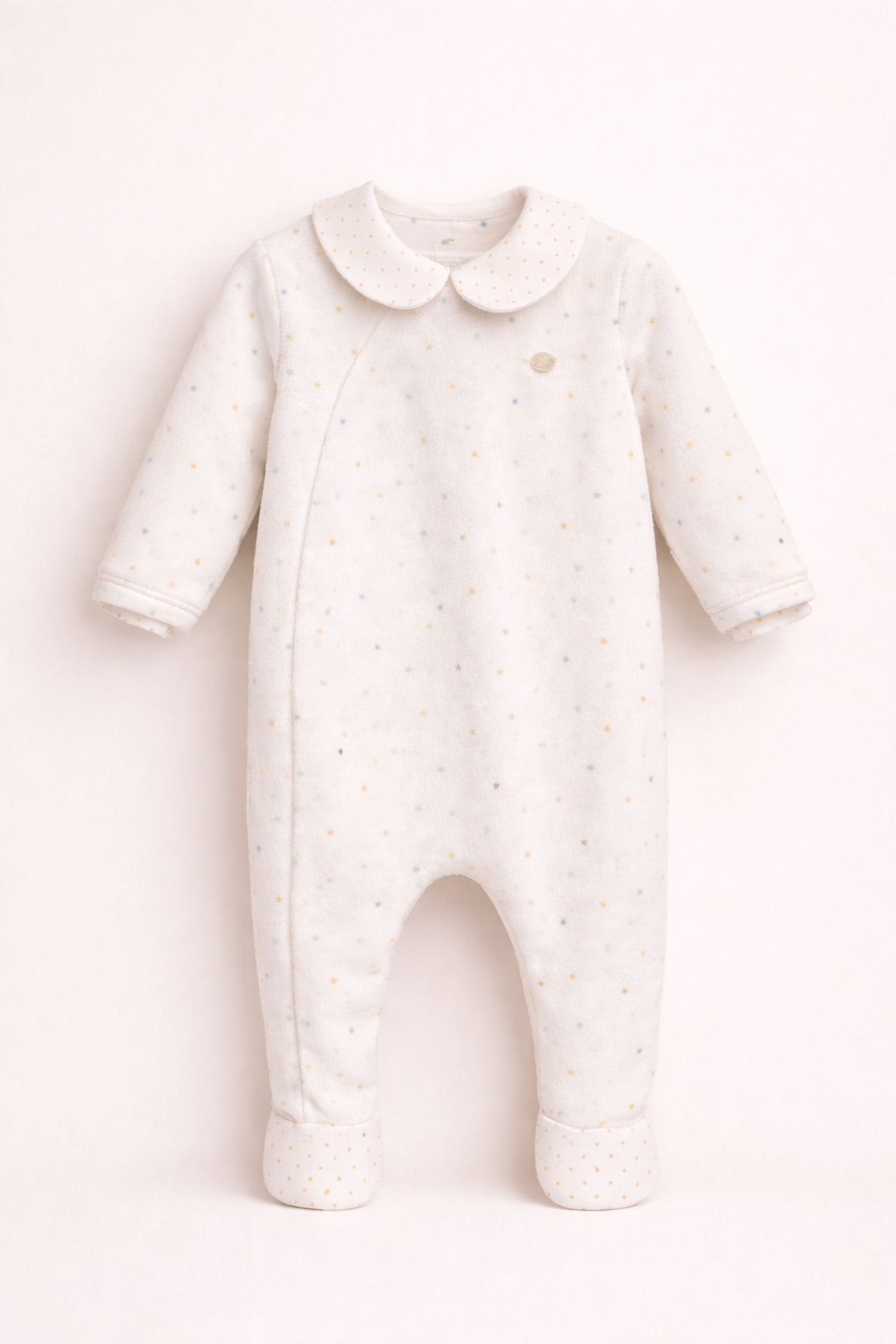 Pyjama bébé écru à pois multicolores – Douceur & confort au quotidien