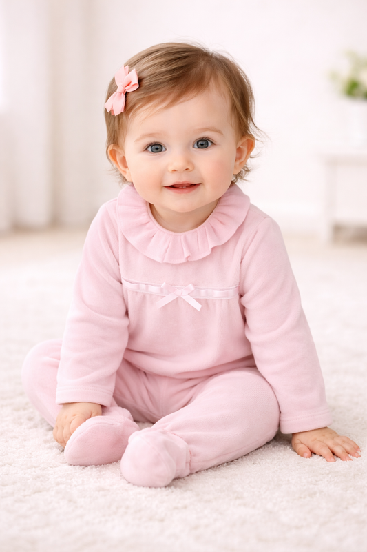 Grenouillère Bébé Fille Rose Doux avec Col Volant