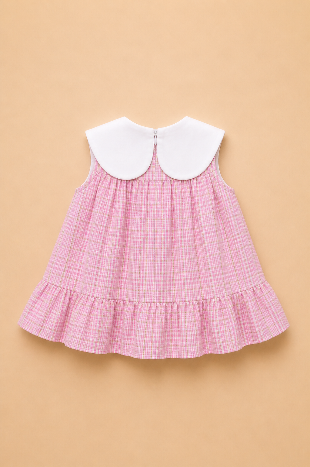 Robe Bébé Fille à Carreaux Roses avec Col Brodé