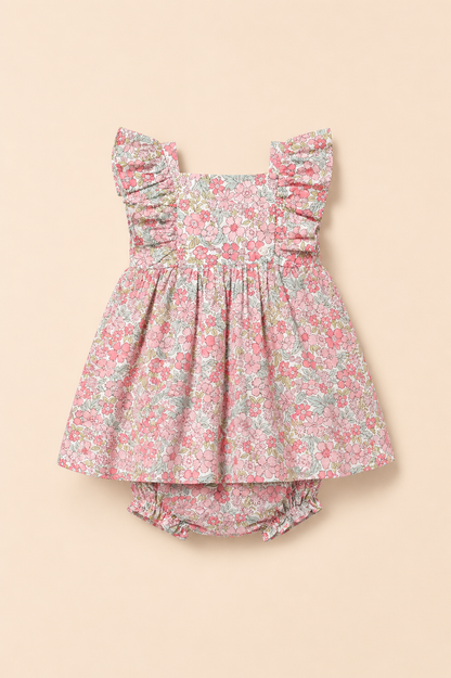 Ensemble Bébé Fille 2 Pièces – Robe Fleurie & Bloomer Assorti