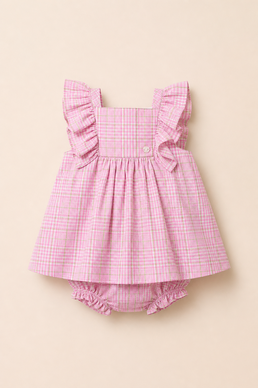 Ensemble Bébé Fille 2 Pièces – Robe à Carreaux Rose & Bloomer Assorti
