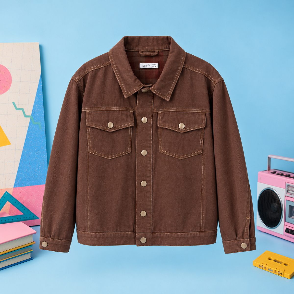 Veste Workwear Marron Chocolat – Surpiqûres Camel & Doublure Tartan