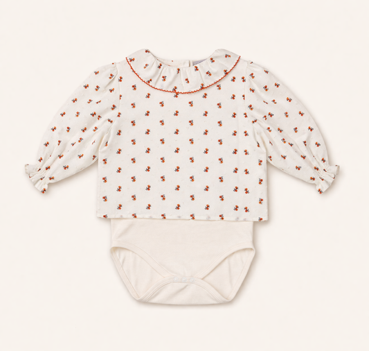 Body blouse bébé écru fleuri – Élégance & confort au quotidien