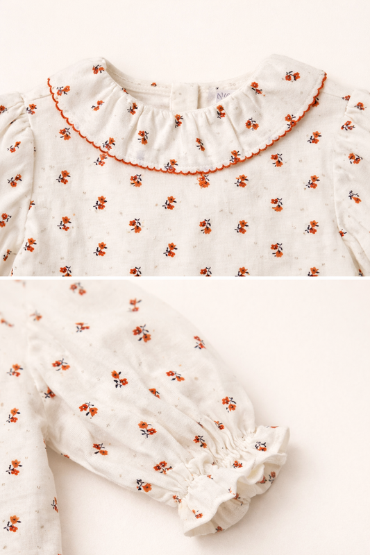 Body blouse bébé écru fleuri – Élégance & confort au quotidien