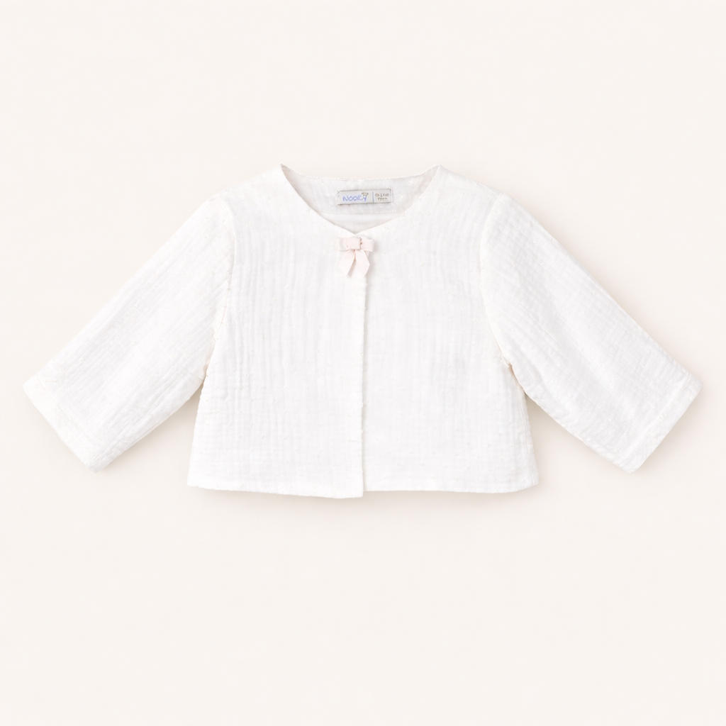 Veste bébé écrue en gaze de coton – Élégance & légèreté