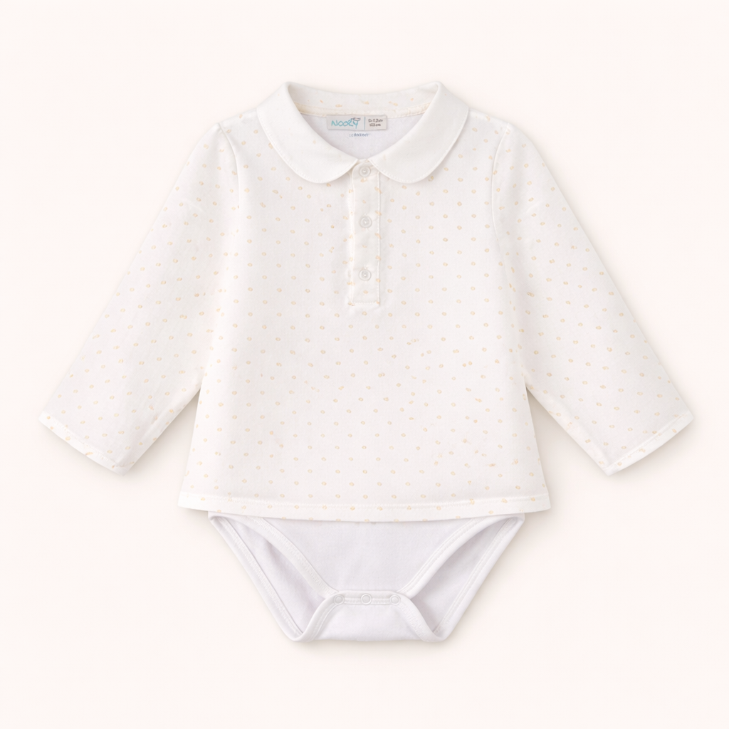 Body chemise bébé écru à pois dorés – Élégance & confort