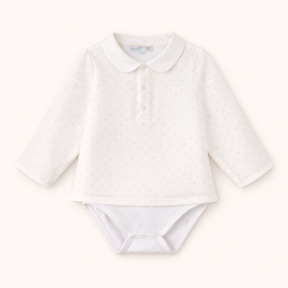 Body chemise bébé écru à pois dorés – Élégance & confort