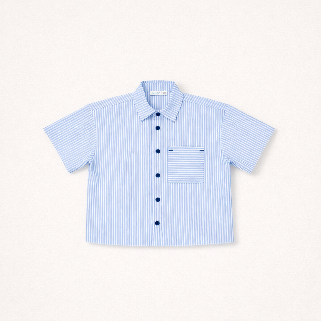 Ensemble garçon chemise & short rayé bleu – Élégance estivale