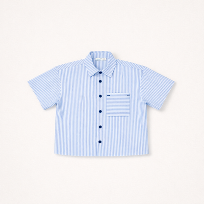 Ensemble garçon chemise & short rayé bleu – Élégance estivale