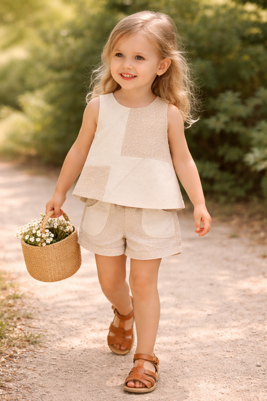 Ensemble fille beige naturel – Chic & douceur estivale