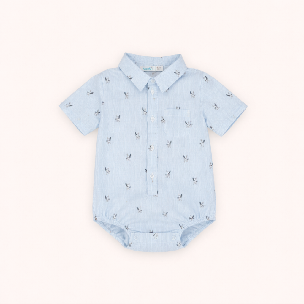 Body chemise bébé bleu imprimé – Chic & confort au quotidien