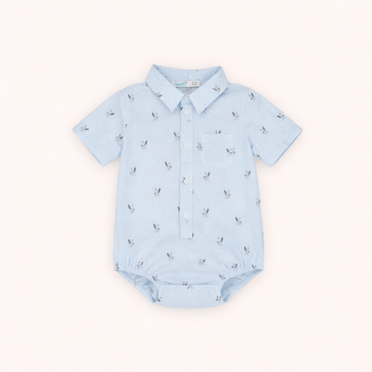 Body chemise bébé bleu imprimé – Chic & confort au quotidien