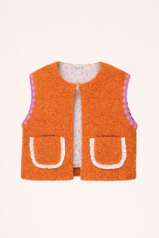 Gilet bébé sans manches en tissu bouclette – Doublure fleurie