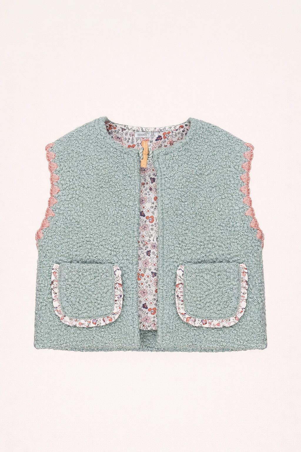 Gilet bébé sans manches en tissu bouclette – Doublure fleurie