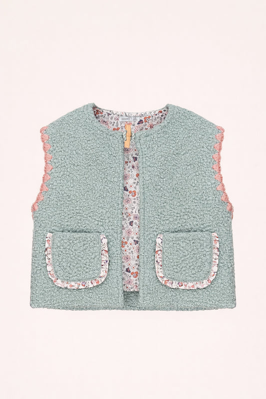 Gilet bébé sans manches en tissu bouclette – Doublure fleurie