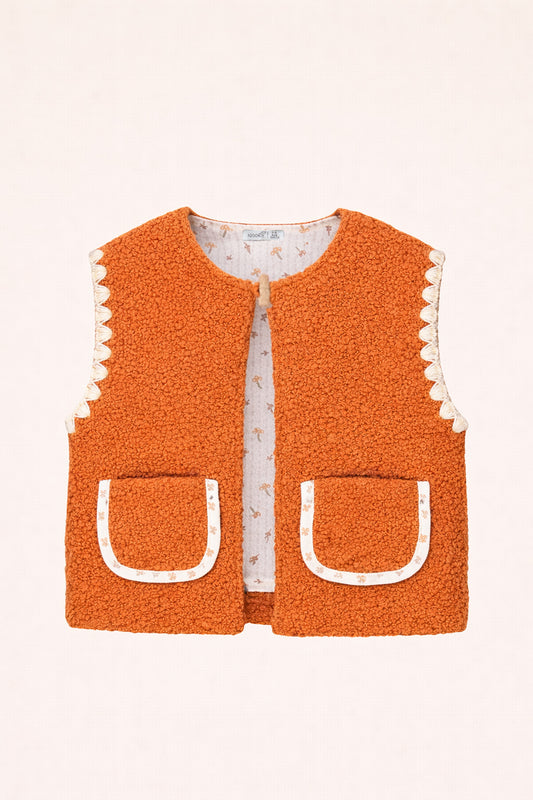 Gilet bébé sans manches en tissu bouclette – Doublure fleurie