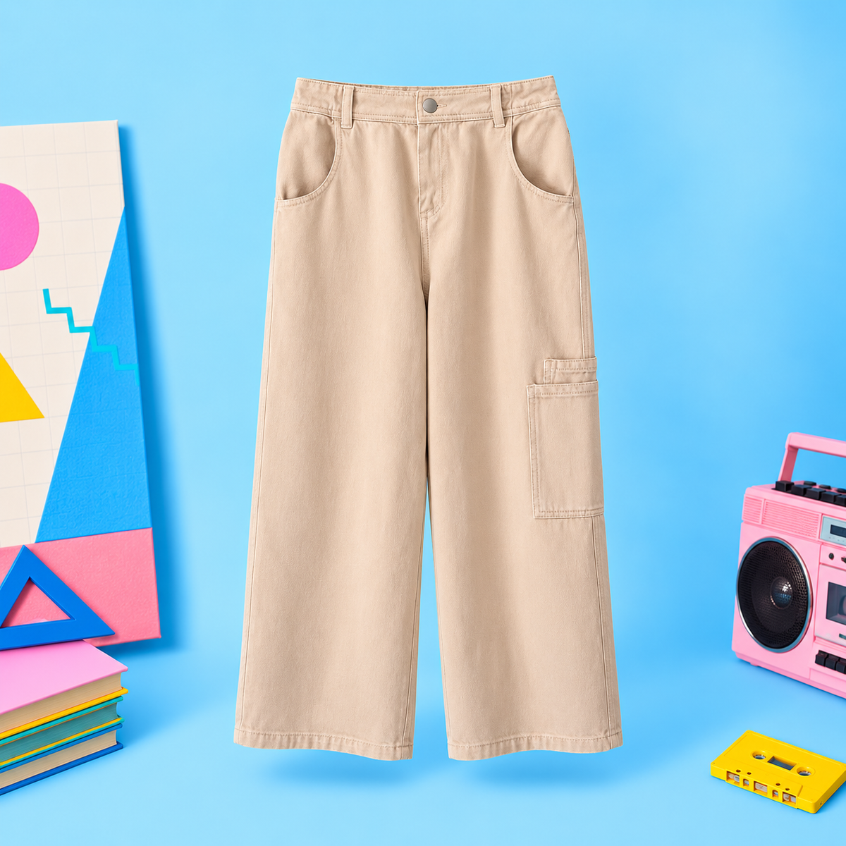 Ensemble Garçon 3 Pièces Streetwear – Surchemise à Carreaux, T-Shirt Gris & Pantalon Cargo Beige Sable
