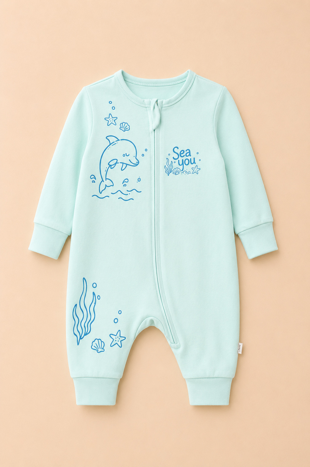 Grenouillère Bébé Mixte Bleu Clair – Thème Marin Dauphin