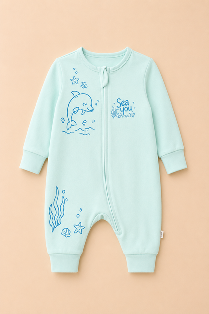 Grenouillère Bébé Mixte Bleu Clair – Thème Marin Dauphin