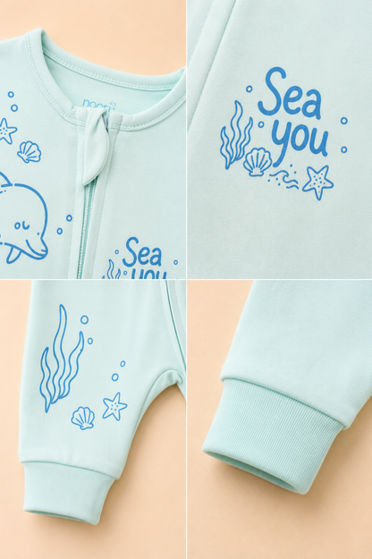 Grenouillère Bébé Mixte Bleu Clair – Thème Marin Dauphin