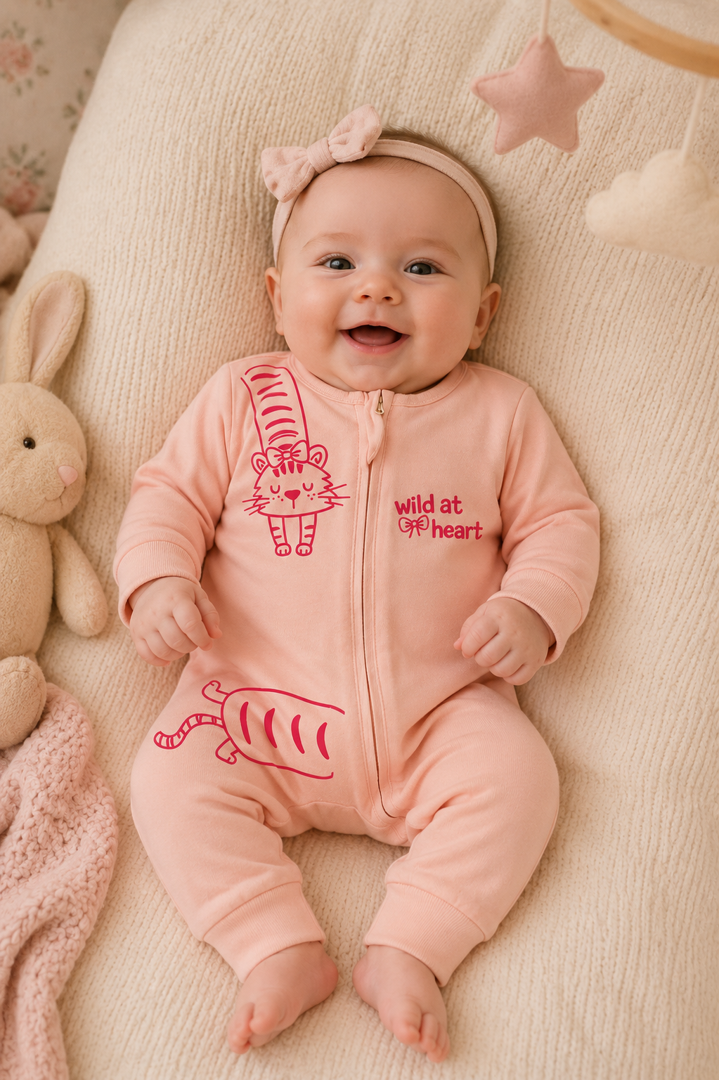 Grenouillère Bébé Fille Rose – Imprimé Chat Adorable