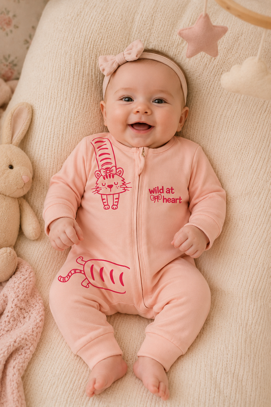 Grenouillère Bébé Fille Rose – Imprimé Chat Adorable