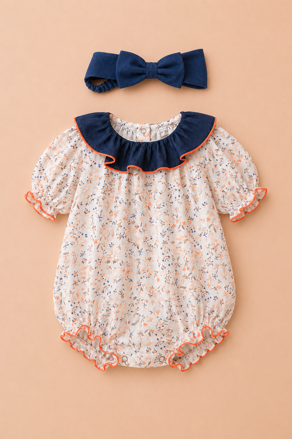 Barboteuse Bébé Fille Fleurie avec Bandeau – Élégance & Douceur