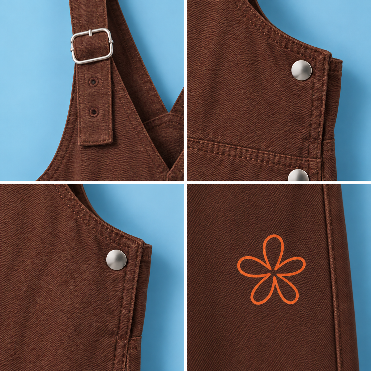 Salopette Marron Chocolat à Sérigraphie Fleur – Style Rétro & Confort