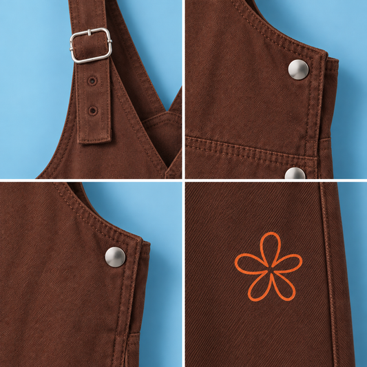 Salopette Marron Chocolat à Sérigraphie Fleur – Style Rétro & Confort