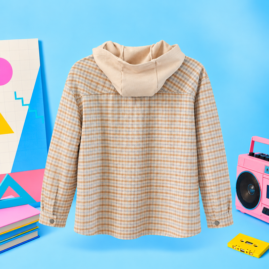 Surchemise à Carreaux Beige & Capuche Intégrée – Imprimé « DO YOUR BEST »