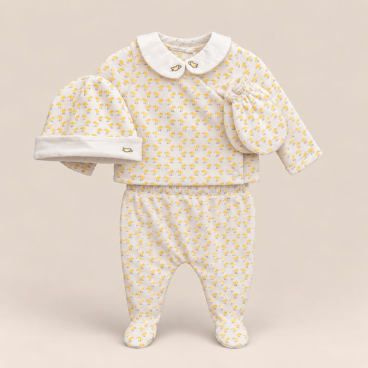 Ensemble bébé 2 pièces écru imprimé poussins – Confort & tendresse