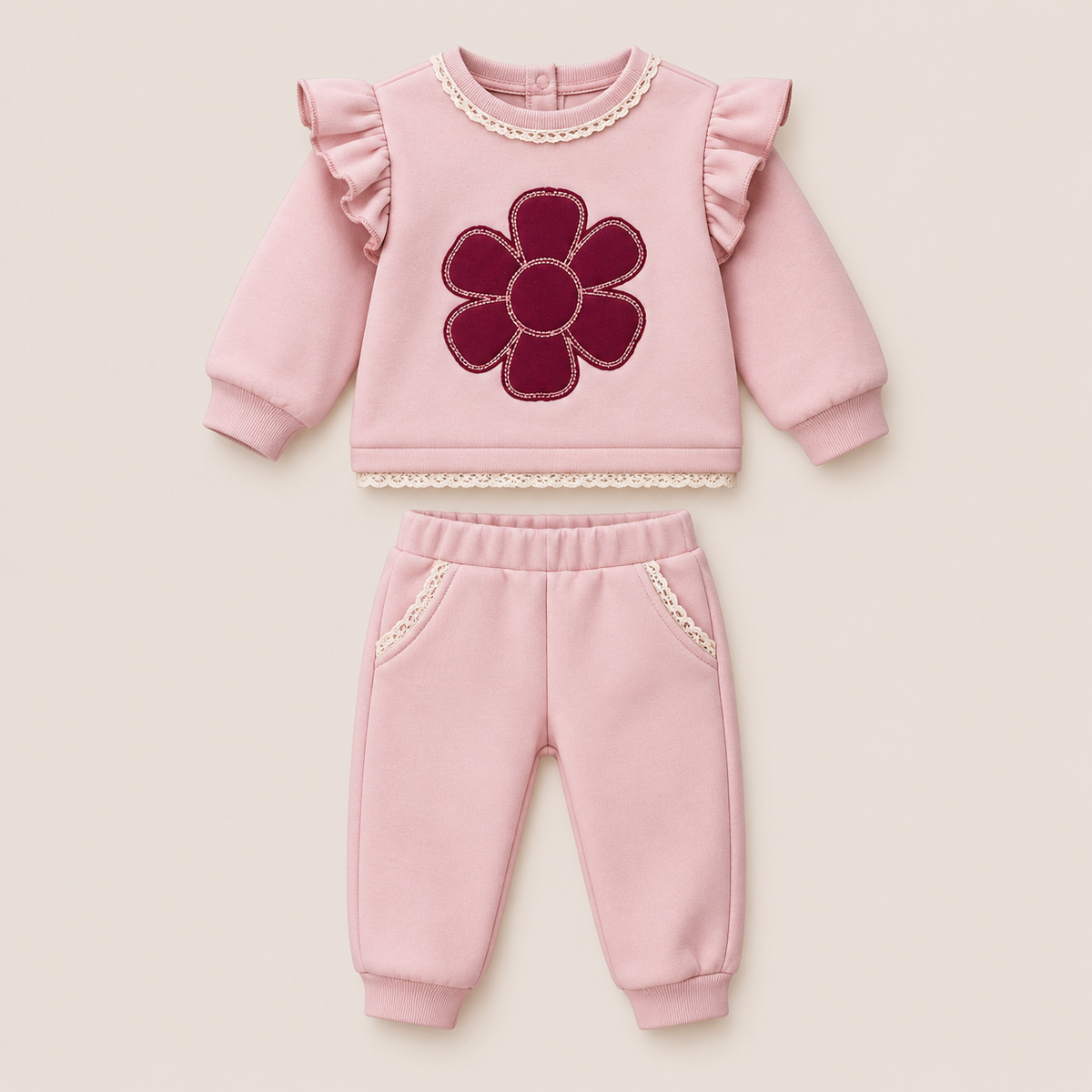 Ensemble Jogging Bébé Fille Rose Fleur