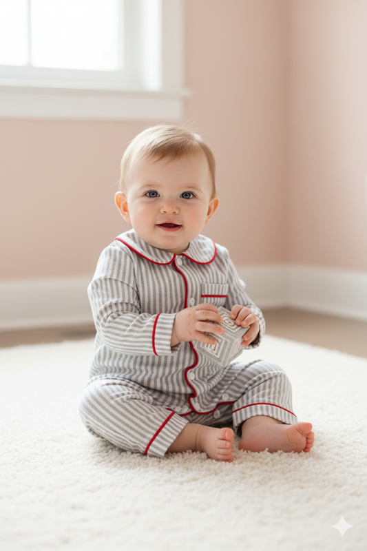 Pyjama bébé à rayures – Détails contrastés