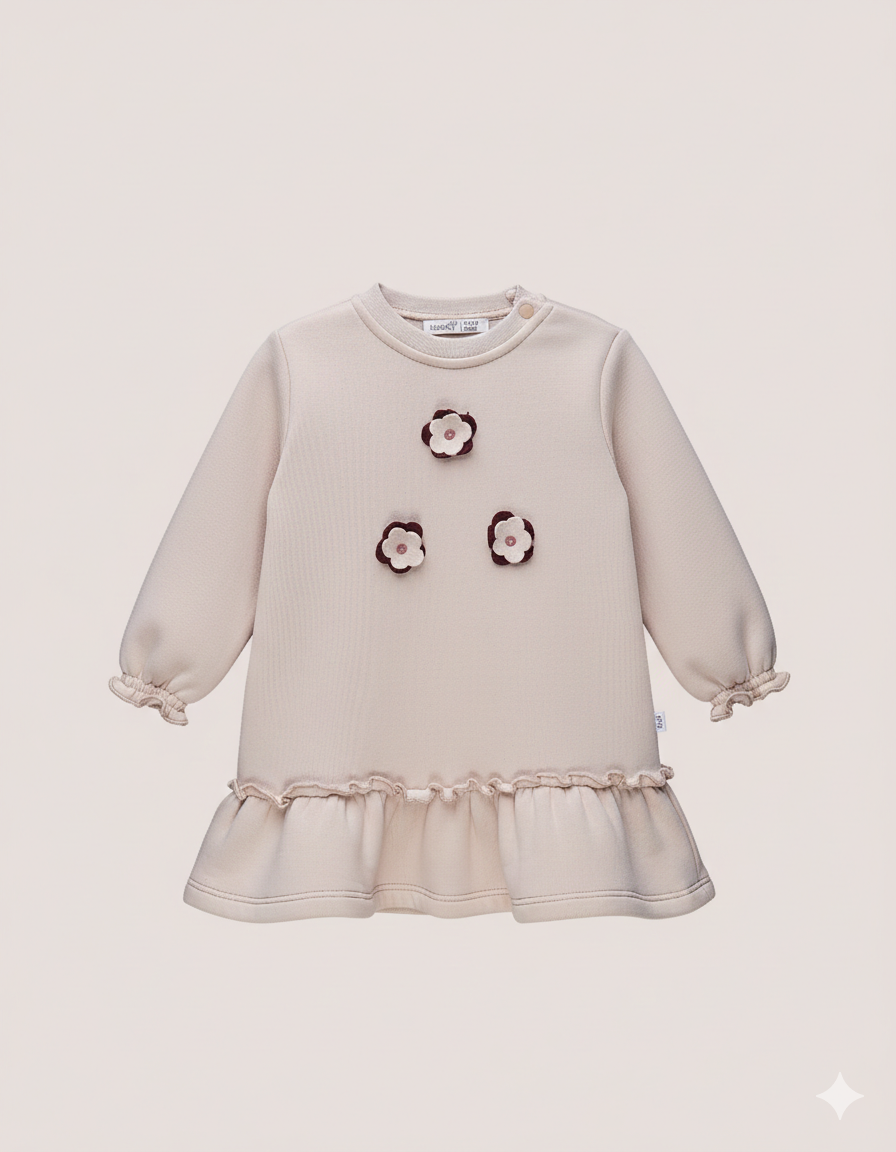 Robe bébé fille en molleton – Détails fleurs brodées
