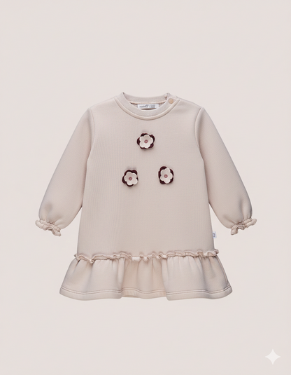 Robe bébé fille en molleton – Détails fleurs brodées