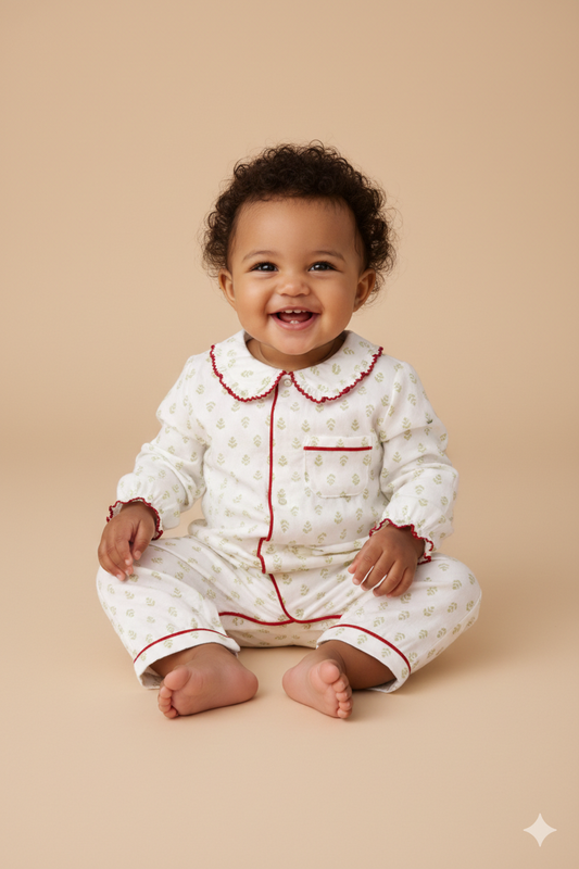 Pyjama bébé motif feuillage – Douceur naturelle & élégance