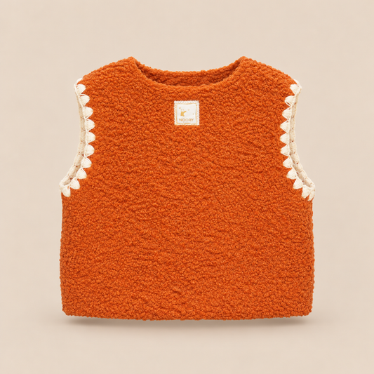 Gilet bébé sans manches en tissu bouclette – Doublure fleurie