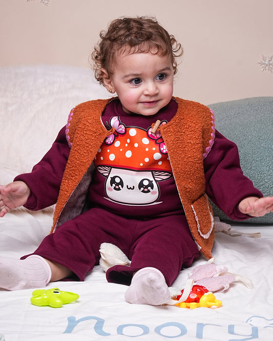 Gilet bébé sans manches en tissu bouclette – Doublure fleurie